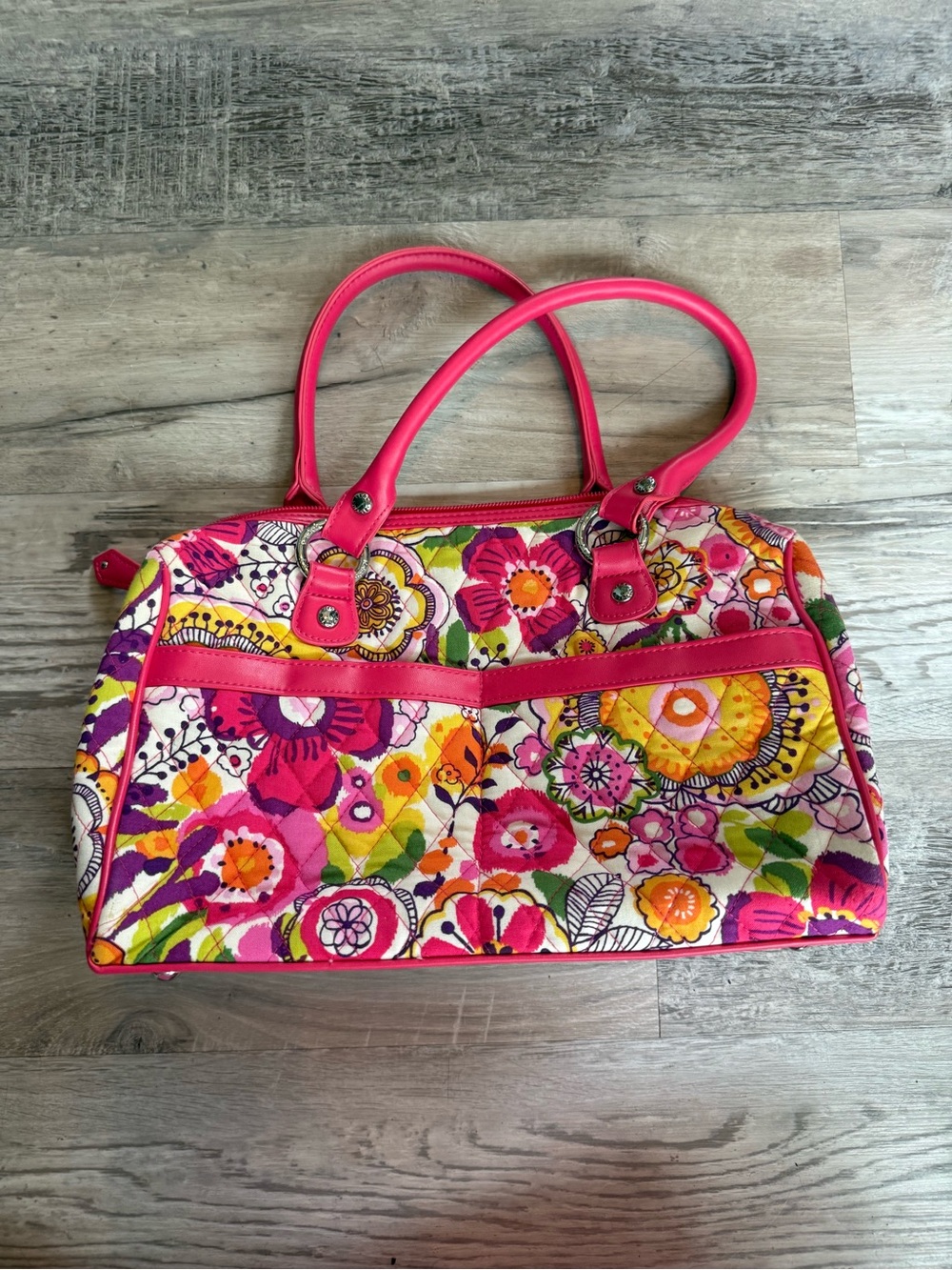 Vera Bradley Quilted Floral Bag in Bright Pink In Retired Color Clementine